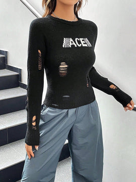 EZwear Jersey con patron de letra desgarro