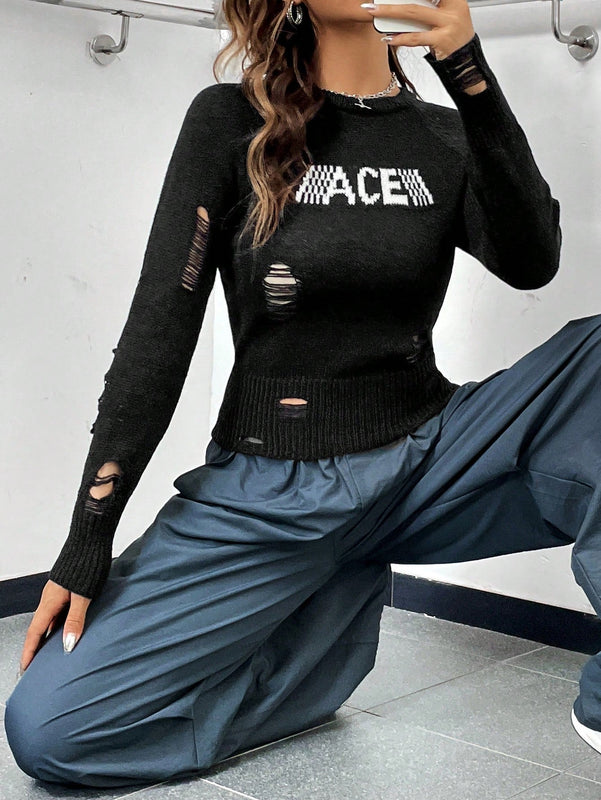 EZwear Jersey con patron de letra desgarro