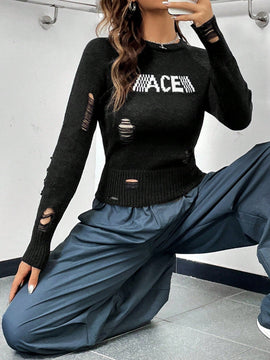 EZwear Jersey con patron de letra desgarro