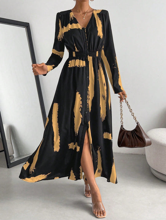 Prive Vestido con estampado de pincelada con boton delantero