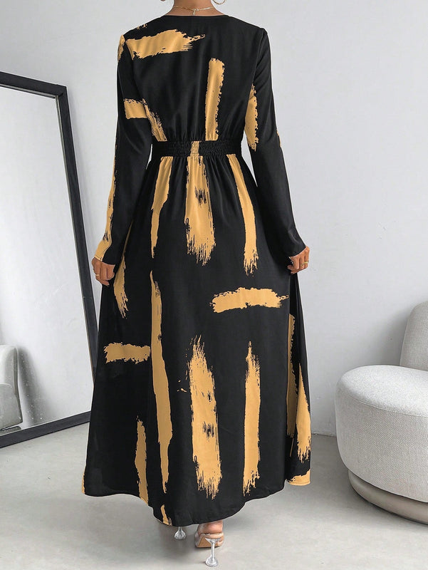 Prive Vestido con estampado de pincelada con boton delantero