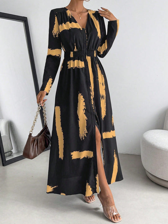 Prive Vestido con estampado de pincelada con boton delantero