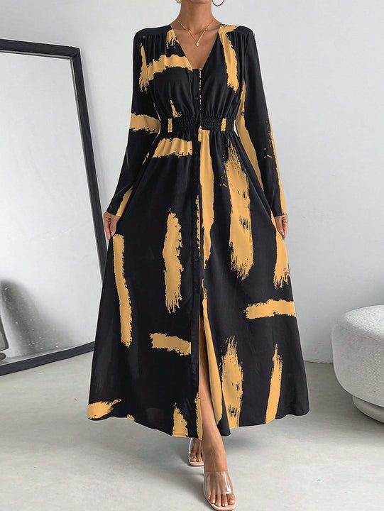 Prive Vestido con estampado de pincelada con boton delantero