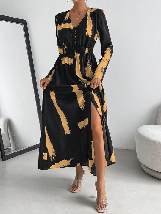 Prive Vestido con estampado de pincelada con boton delantero