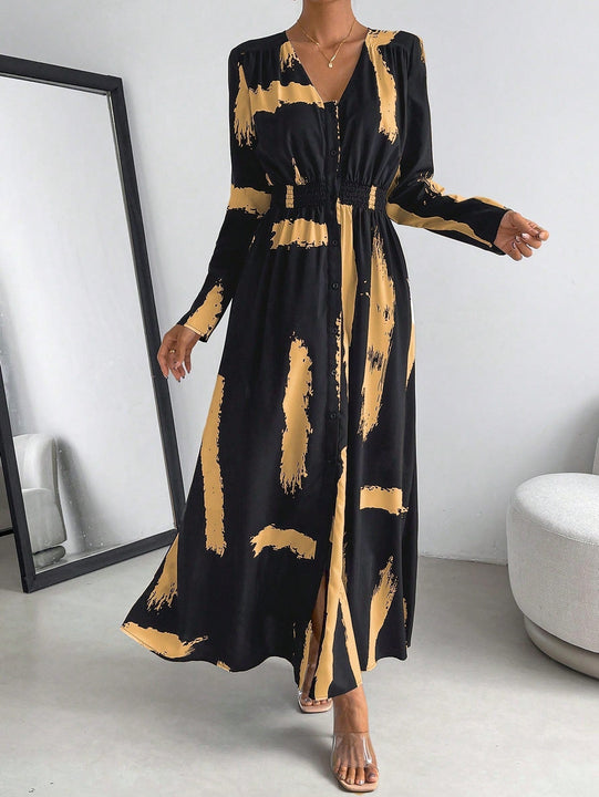 Prive Vestido con estampado de pincelada con boton delantero