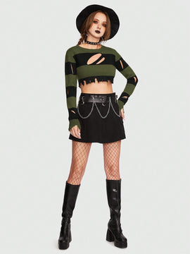 ROMWE Goth Jersey crop de dos tonos con abertura