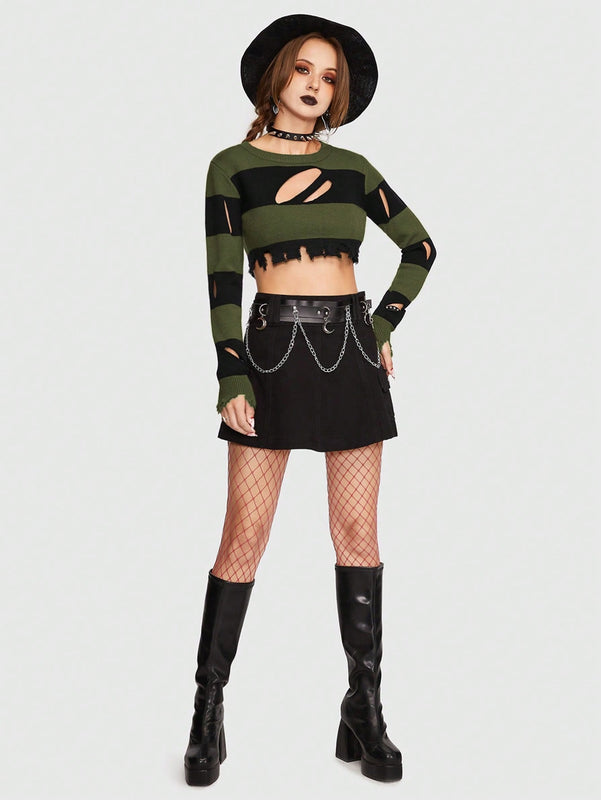 ROMWE Goth Jersey crop de dos tonos con abertura
