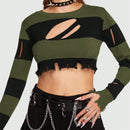 ROMWE Goth Jersey crop de dos tonos con abertura