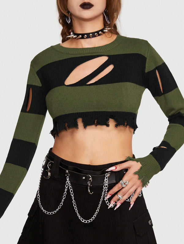 ROMWE Goth Jersey crop de dos tonos con abertura