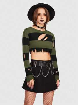 ROMWE Goth Jersey crop de dos tonos con abertura