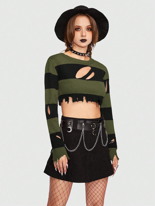 ROMWE Goth Jersey crop de dos tonos con abertura
