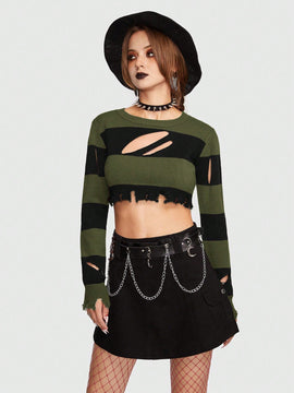 ROMWE Goth Jersey crop de dos tonos con abertura