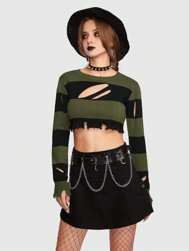 ROMWE Goth Jersey crop de dos tonos con abertura