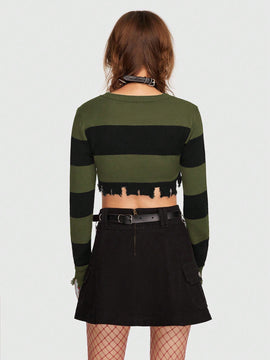 ROMWE Goth Jersey crop de dos tonos con abertura