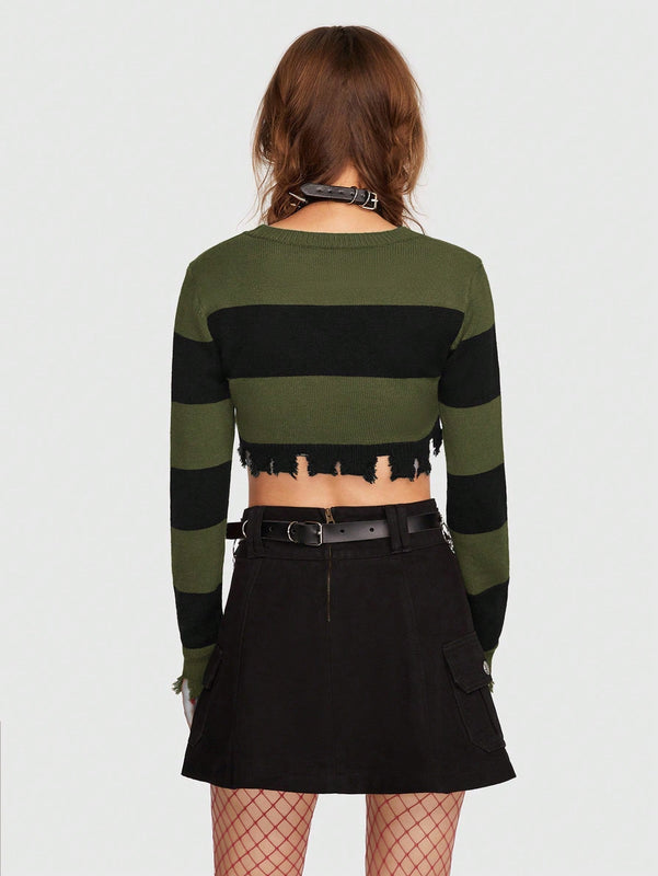 ROMWE Goth Jersey crop de dos tonos con abertura