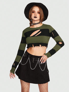 ROMWE Goth Jersey crop de dos tonos con abertura