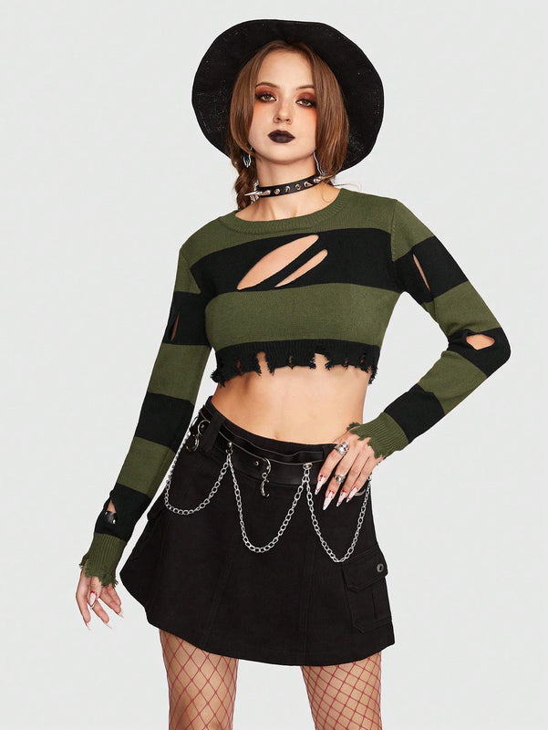 ROMWE Goth Jersey crop de dos tonos con abertura
