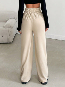 Pantalones de pierna ancha de cintura con volante