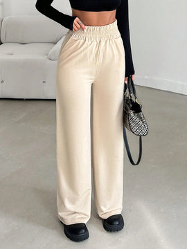 Pantalones de pierna ancha de cintura con volante