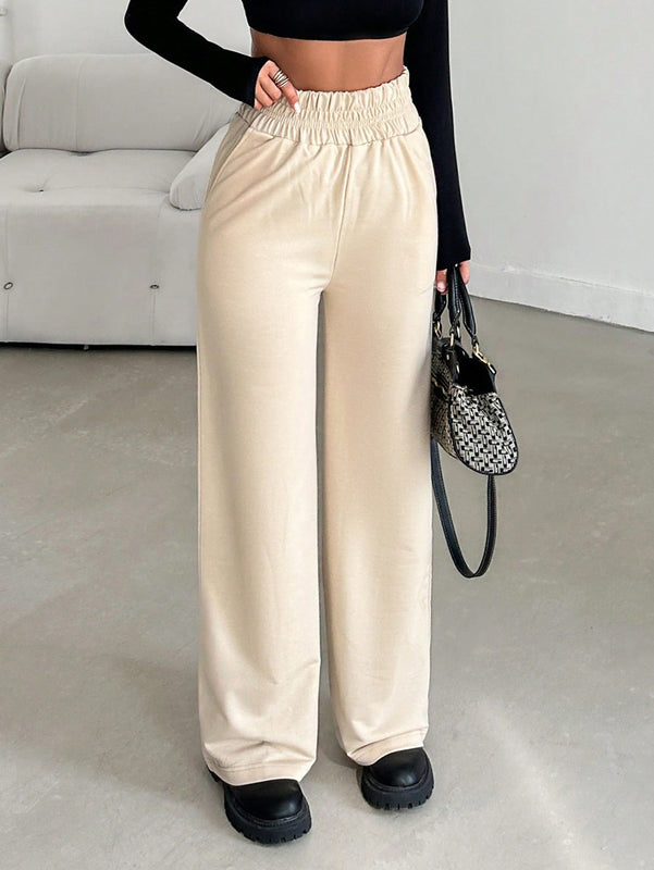 Pantalones de pierna ancha de cintura con volante
