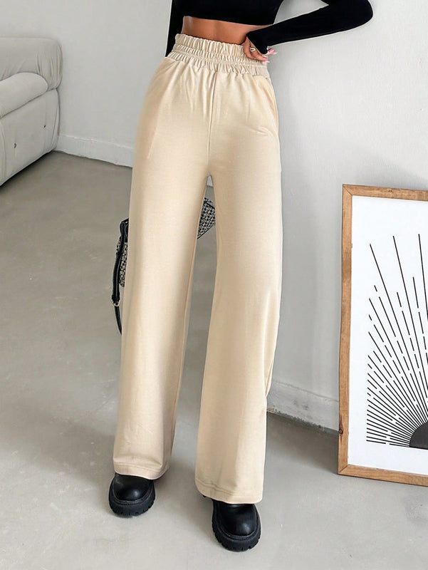 Pantalones de pierna ancha de cintura con volante