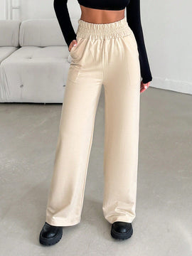 Pantalones de pierna ancha de cintura con volante