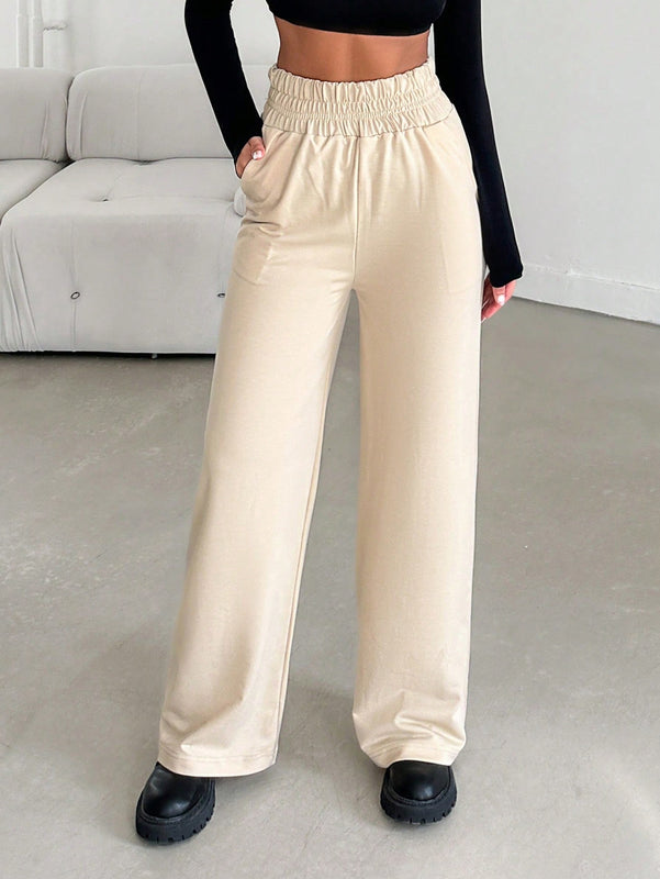 Pantalones de pierna ancha de cintura con volante