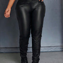 Slayr Pantalones de mujer Bodycon de PU apilados con cintura cortada elegante ajustados informales de estilo callejero de festival de musica sexy de verano 2024