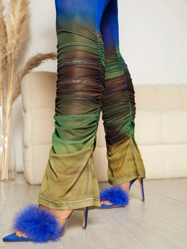 Pantalones apilados de tie dye