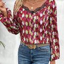 Frenchy Blusa con estampado con encaje en contraste