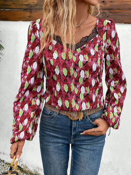 Frenchy Blusa con estampado con encaje en contraste