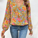 VCAY Blusa con estampado floral de cuello cruzado de manga farol