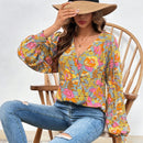 VCAY Blusa con estampado floral de cuello cruzado de manga farol