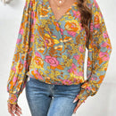 VCAY Blusa con estampado floral de cuello cruzado de manga farol