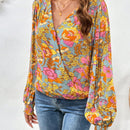 VCAY Blusa con estampado floral de cuello cruzado de manga farol