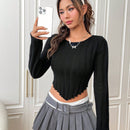 EZwear Jersey crop unicolor ribete en forma de lechuga bajo asimetrico