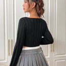EZwear Jersey crop unicolor ribete en forma de lechuga bajo asimetrico