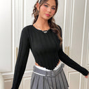 EZwear Jersey crop unicolor ribete en forma de lechuga bajo asimetrico