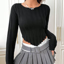EZwear Jersey crop unicolor ribete en forma de lechuga bajo asimetrico