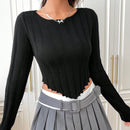 EZwear Jersey crop unicolor ribete en forma de lechuga bajo asimetrico