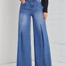 LUNE Jeans de talle alto con fruncido de pierna ancha
