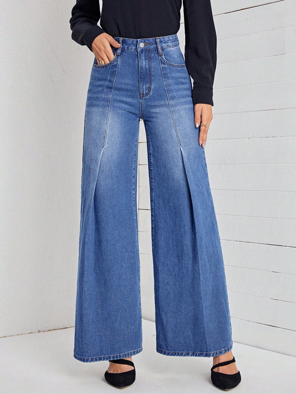 LUNE Jeans de talle alto con fruncido de pierna ancha
