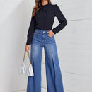 LUNE Jeans de talle alto con fruncido de pierna ancha