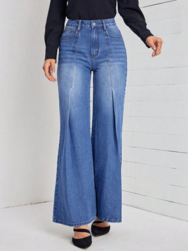 LUNE Jeans de talle alto con fruncido de pierna ancha