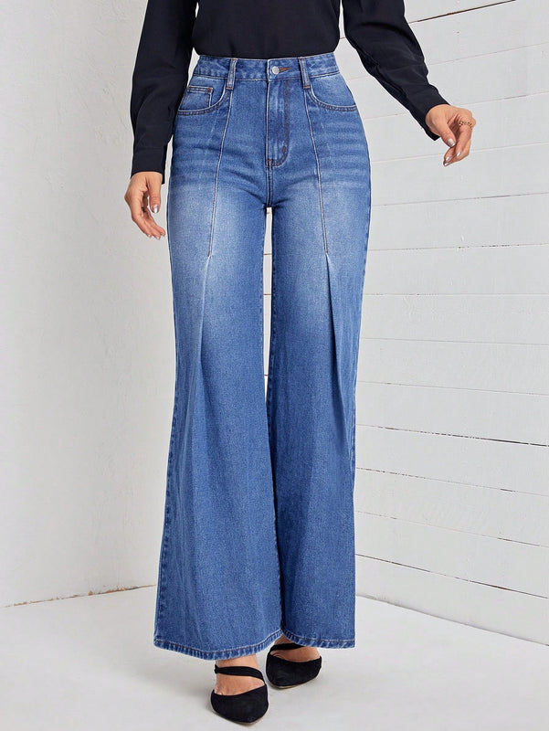 LUNE Jeans de talle alto con fruncido de pierna ancha