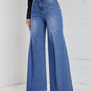 LUNE Jeans de talle alto con fruncido de pierna ancha