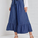 LUNE Jeans bajo con fruncido con cinturon de pierna ancha
