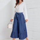 LUNE Jeans bajo con fruncido con cinturon de pierna ancha
