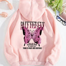 Ezwear capucha termica con estampado de slogan y mariposa con bolsillo de canguro con cordon