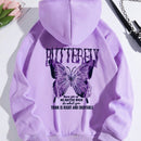 Ezwear capucha termica con estampado de slogan y mariposa con bolsillo de canguro con cordon
